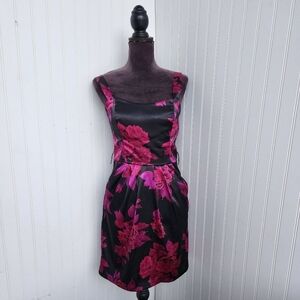 Ruby Rox Satin Dark Pink Black Sleveless Fushia Mini Dress Juniors Sz 9